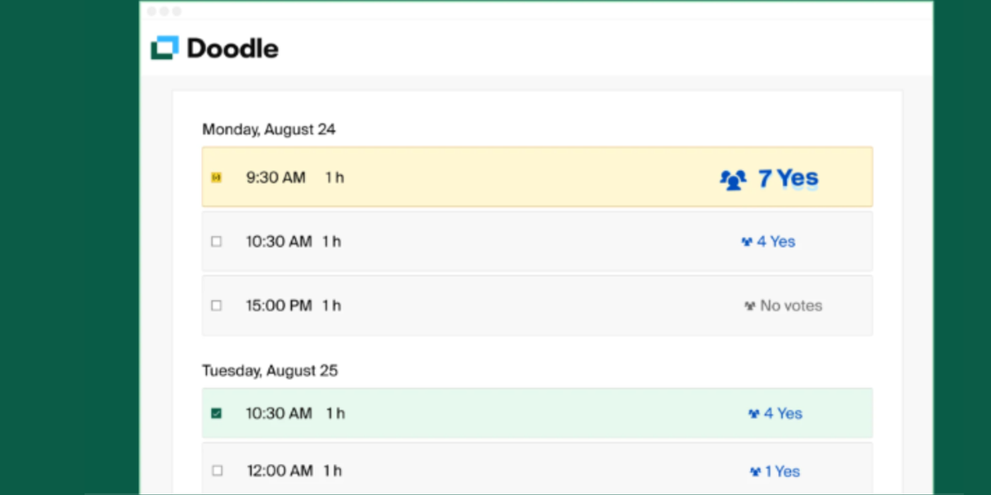 Doodle pools in booking process